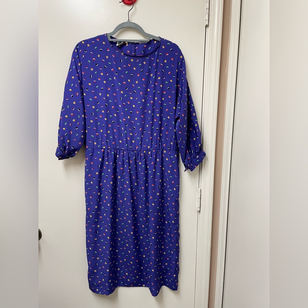 Vintage purple print silk polyester dress